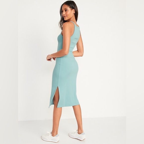NEW Old Navy Fitted Rib Knit Midi Cami Dress Geyser Blue S Bodycon Minimalist - Picture 3 of 10